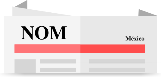 Documento doblado a modo de periódico con la palabra NOM y la leyenda México