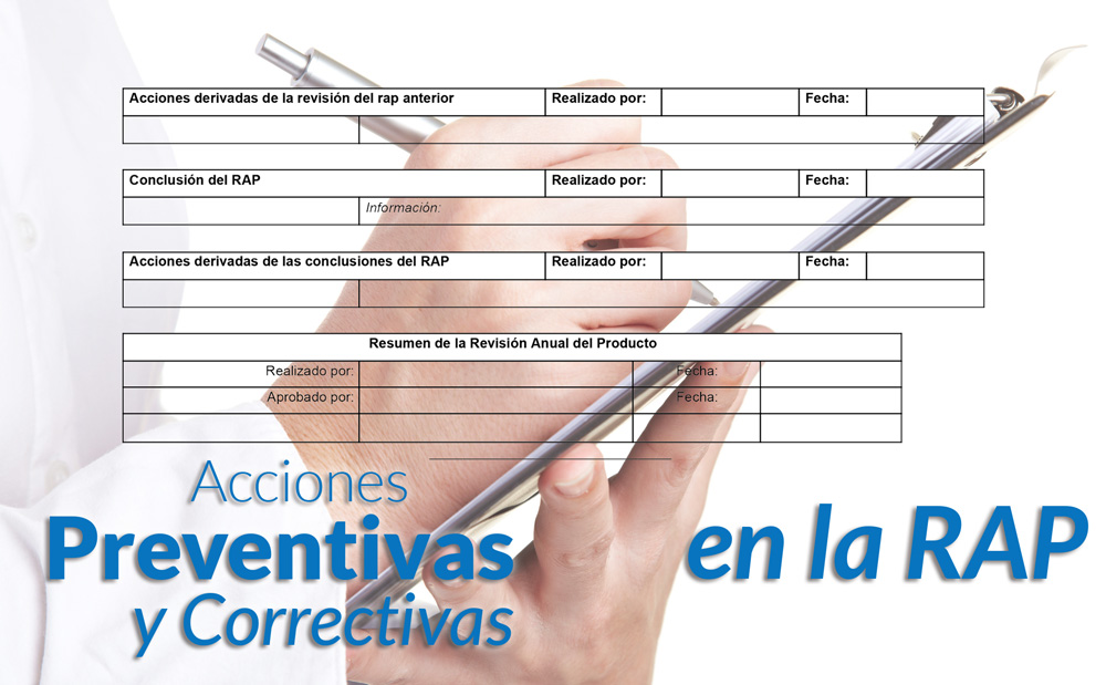 Banner «Acciones preventivas y correctivas en la RAP» sobre un formato de conclusiones del RAP
